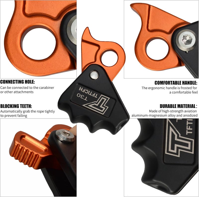 TFTICFH CE 15kN Rope Grab, Safety Clip Clamp, Fall Protection Belay Device, Flipline Rope Adjuster, Self-Locking Fall Arrestor Riser Ascender for Climbing Arborist Rescue Training for 10~12mm Rope - Image 3